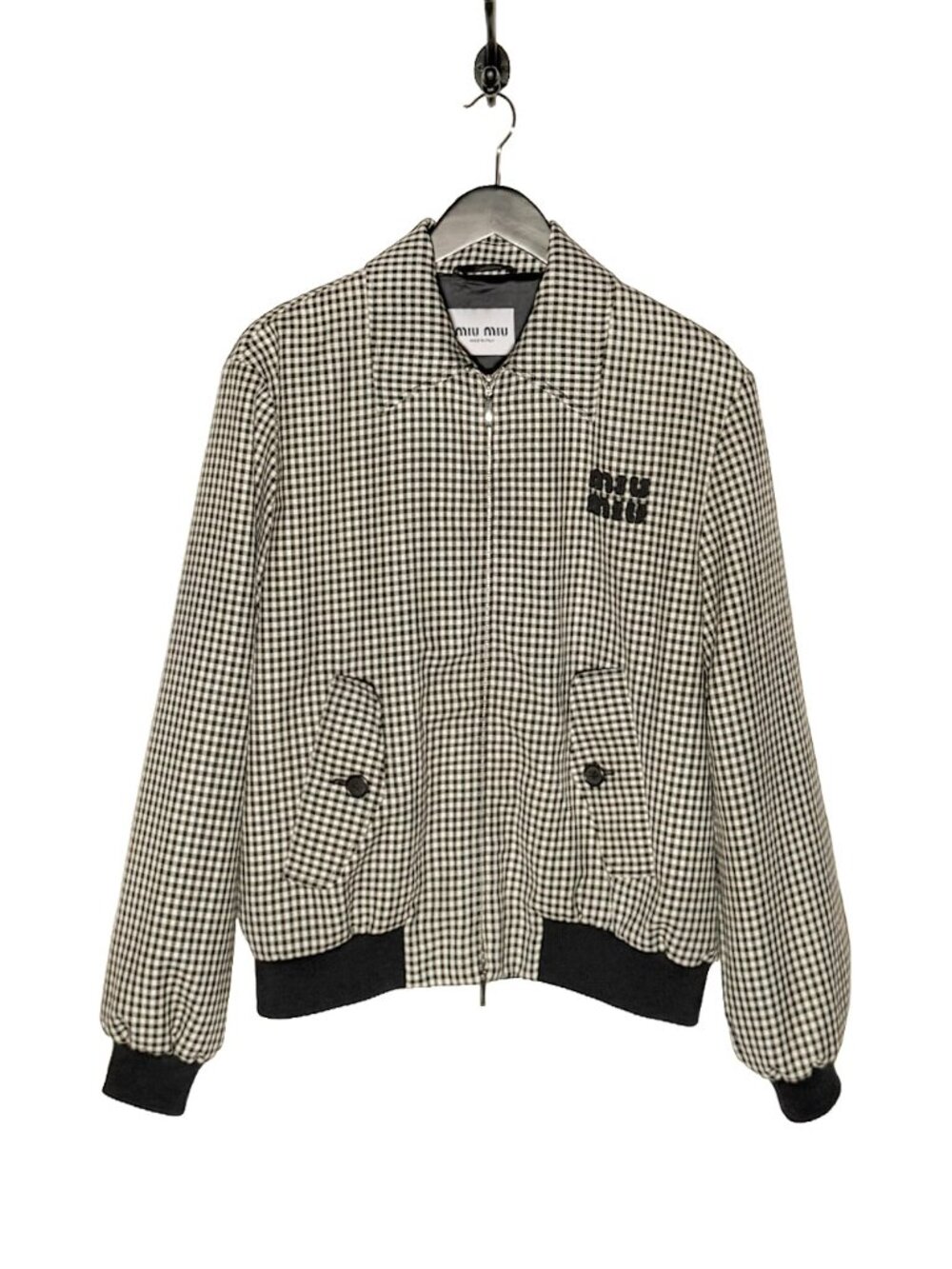 Miu Miu 2023 Gingham Check Logo Embroidered Bomber Jacket